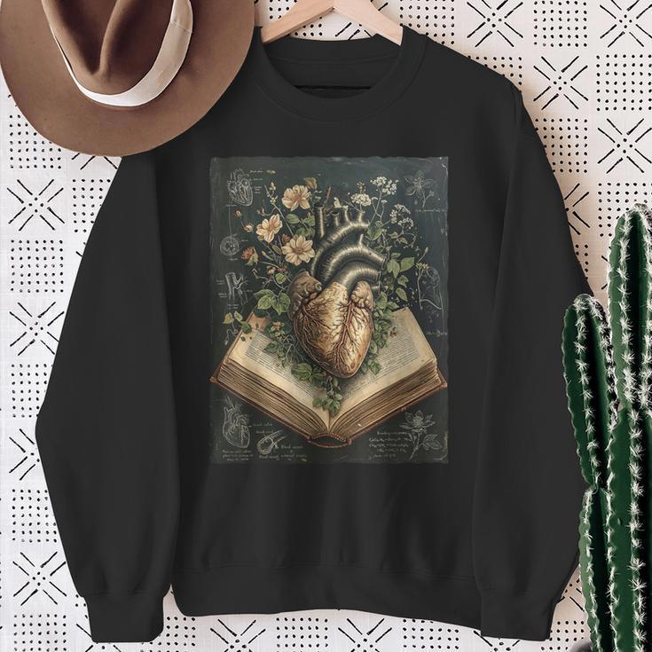 Gothic Dark Academia Botanical Anatomical Heart Vintage Book Sweatshirt Gifts for Old Women