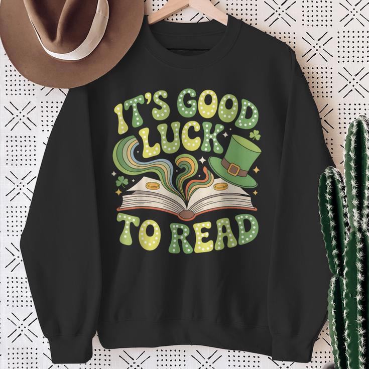 Groovy It's Good Luck To Read St Patrick's Day Book Lucky Sweatshirt Gifts for Old Women