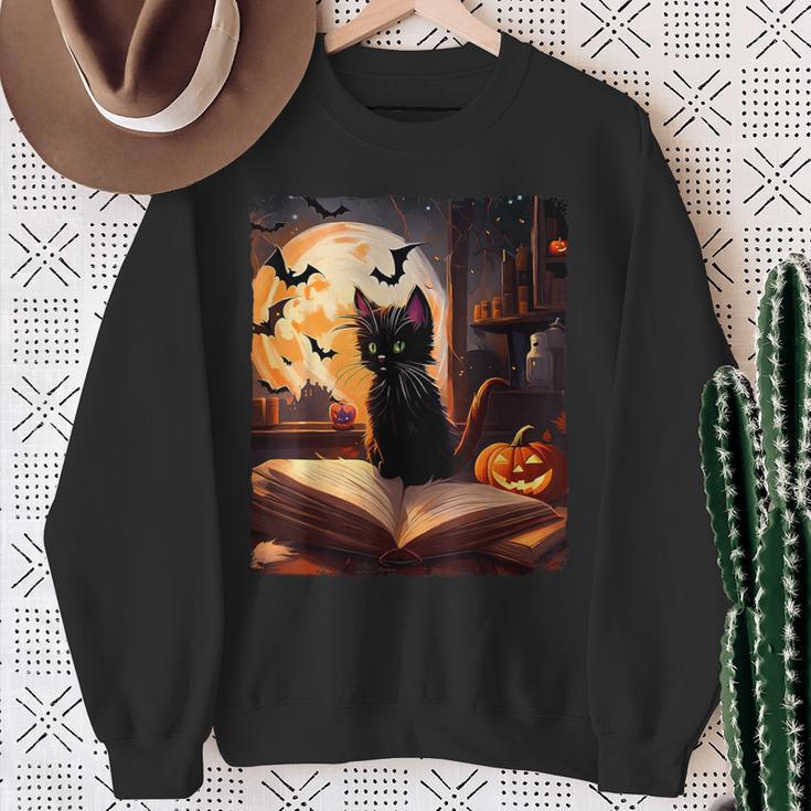 Halloween Cat Reading Books Spooky Cat Reader Teachers Sweatshirt Gifts for Old Women