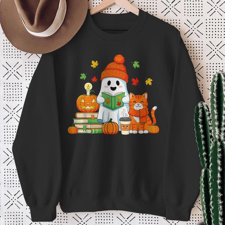 Halloween Ghost Cat Reading Book Women Girls Cute Sweatshirt Gifts for Old Women Halloween Ghost Cat Reading Book Women Girls Cute Sweatshirt Gifts for Old Women