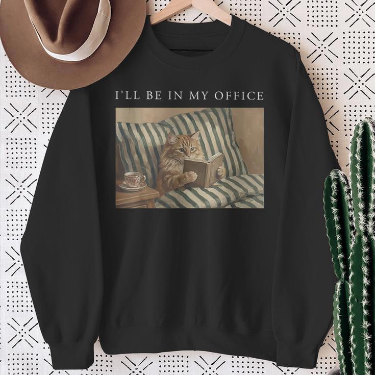 I'Ll Be In My Office Retro Cat Reading Book Nerd Read Reader Sweatshirt Gifts for Old Women