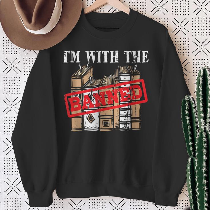 I'm With The Banned Books For a Literature Teacher Sweatshirt Gifts for Old Women