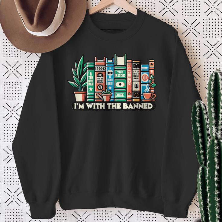 I'm With The Banned Books I Read Banned Books Lovers Sweatshirt Gifts for Old Women