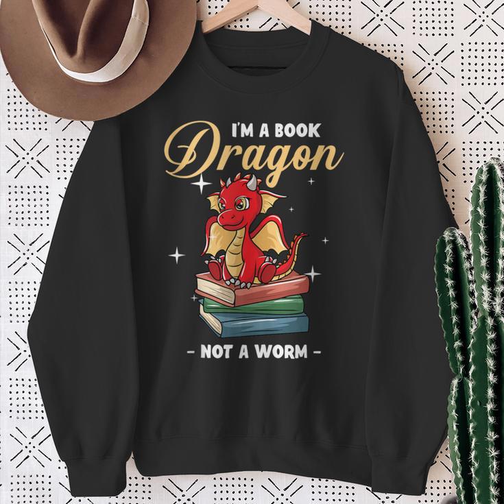 I'm A Book Dragon Not A Worm Reading Library Reader Bookworm Sweatshirt Gifts for Old Women