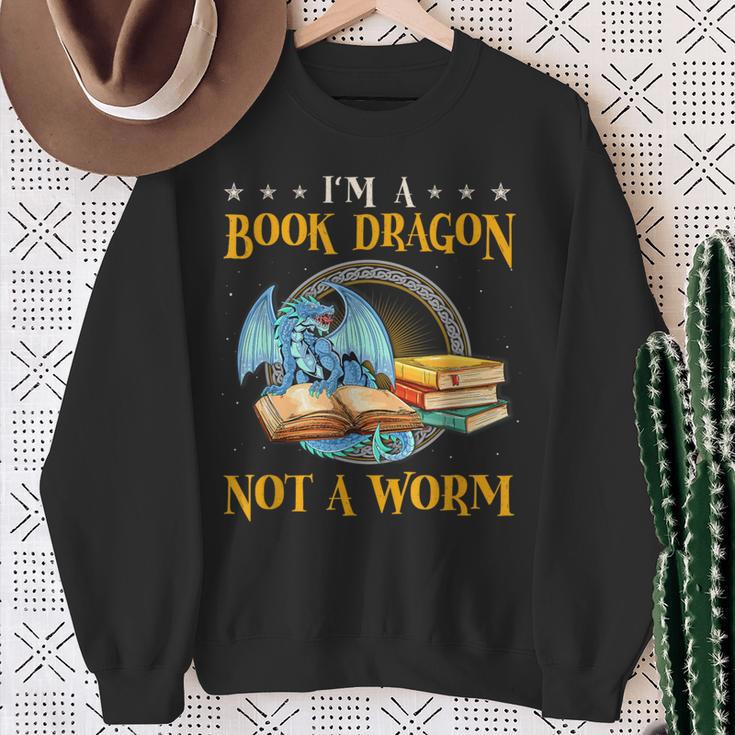 I'm a Book Dragon Not a Worm Reading Readers Clothing Sweatshirt Gifts for Old Women
