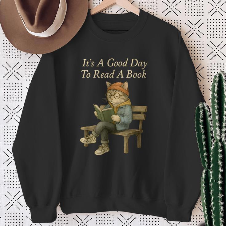 It’s A Good Day To Read A Book – Reading Cat Sweatshirt Gifts for Old Women