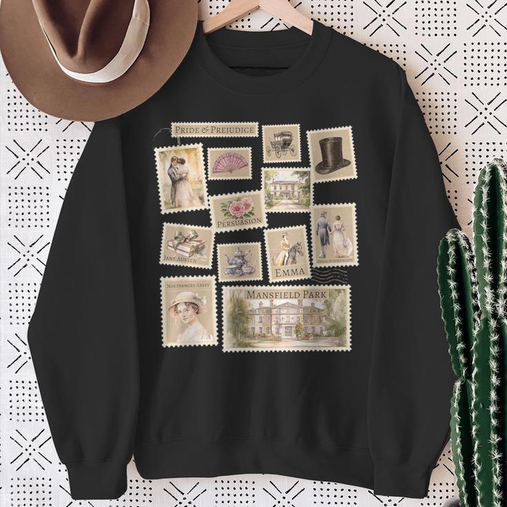 Jane Austen Book Classic Literature Stamp Collage Sweatshirt Gifts for Old Women