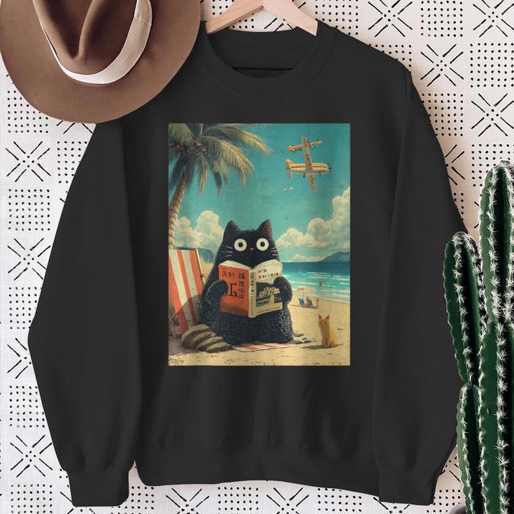 Japanese Cat Book Summer Beach Vacation Cruise Sweatshirt Gifts for Old Women