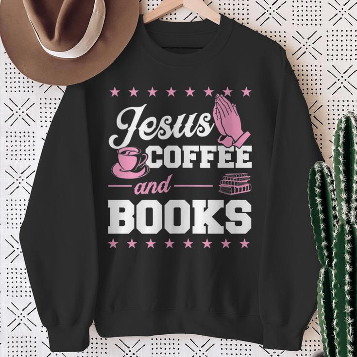 Jesus Coffee And Books Christian Reading Literary Sweatshirt Gifts for Old Women