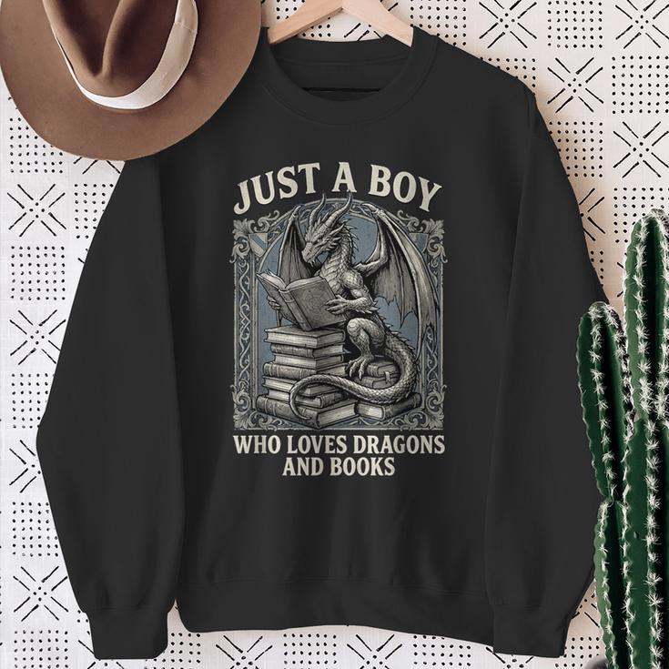 Just A Boy Who Loves Dragons And Books Fantasy Gothic Sweatshirt Gifts for Old Women