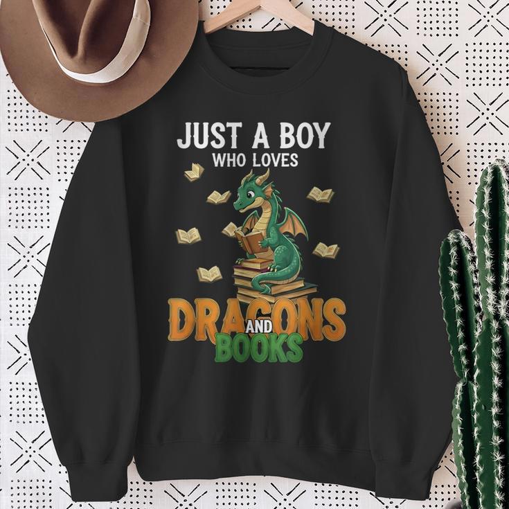 Just a Boy Who Loves Dragons And Books Reading Dragon Sweatshirt Gifts for Old Women