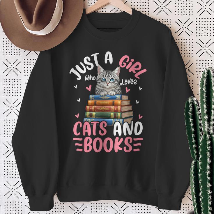 Just A Girl Who Loves Books And Cats Cat Reading Girls Sweatshirt Gifts for Old Women