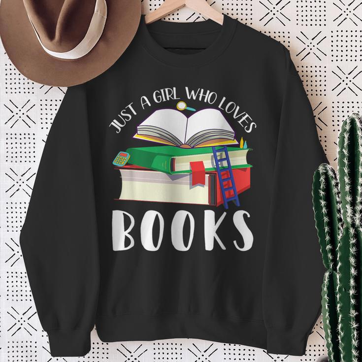 Just A Girl Who Loves Books Lover Bookworm Librarian Reading Sweatshirt Gifts for Old Women