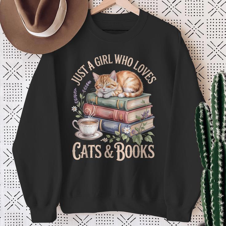 Just A Girl Who Loves Cats And Books Reading Librarian Sweatshirt Gifts for Old Women