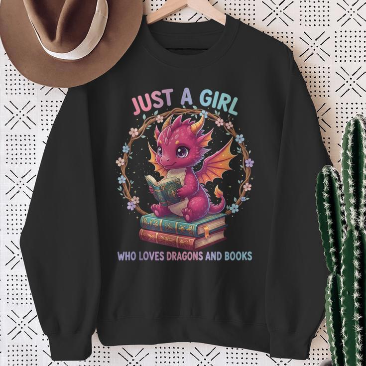 Just A Girl Who Loves Dragons And Books Reading Bookworm Sweatshirt Gifts for Old Women