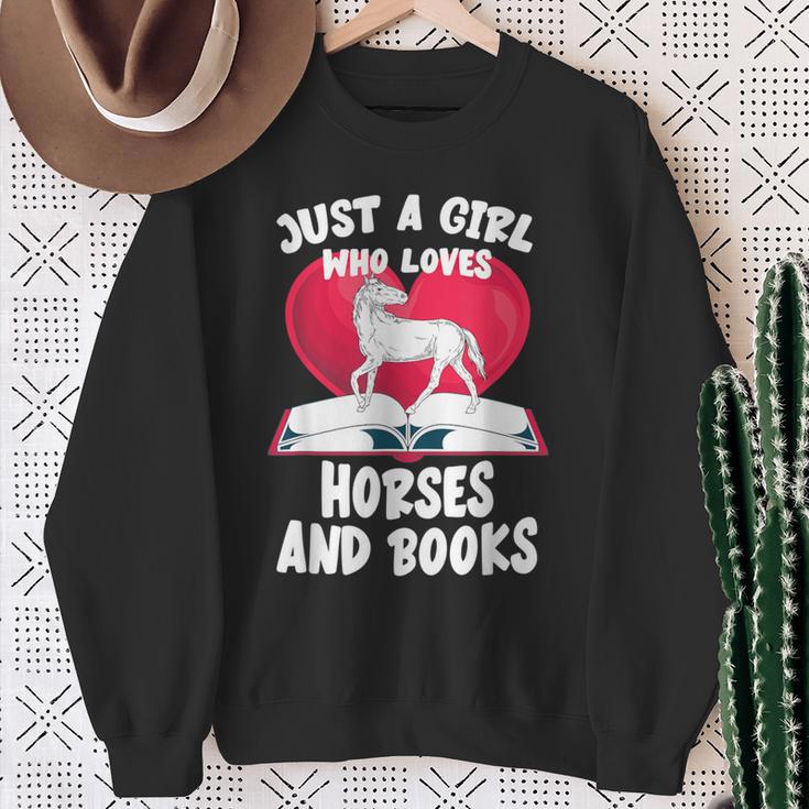 Just A Girl Who Loves Horses And Books Heart Reading Sweatshirt Gifts for Old Women