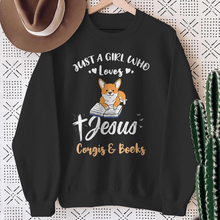 Just A Girl Who Loves Jesus And Corgis And Books Sweatshirt Gifts for Old Women
