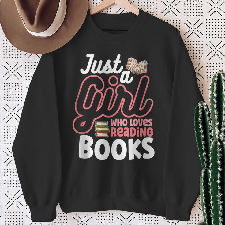 Just A Girl Who Loves Reading Books Book Nerd Librarian Sweatshirt Gifts for Old Women
