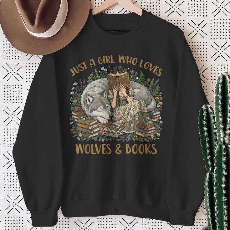 Just A Girl Who Loves Wolves And Books Fantasy Wolf Reader Sweatshirt Gifts for Old Women Just A Girl Who Loves Wolves And Books Fantasy Wolf Reader Sweatshirt Gifts for Old Women