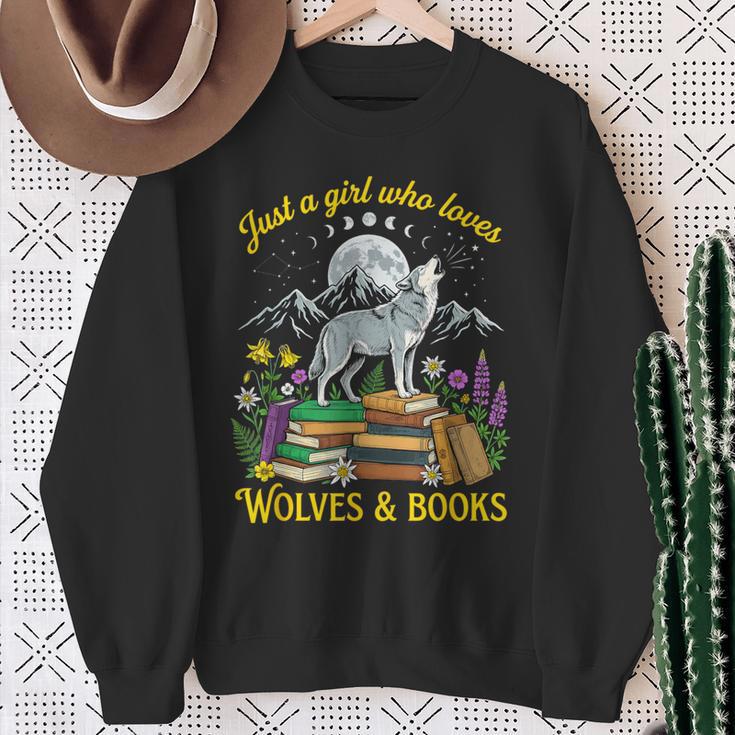 Just A Girl Who Loves Wolves And Books Howling Wolf Moon Sweatshirt Gifts for Old Women Just A Girl Who Loves Wolves And Books Howling Wolf Moon Sweatshirt Gifts for Old Women