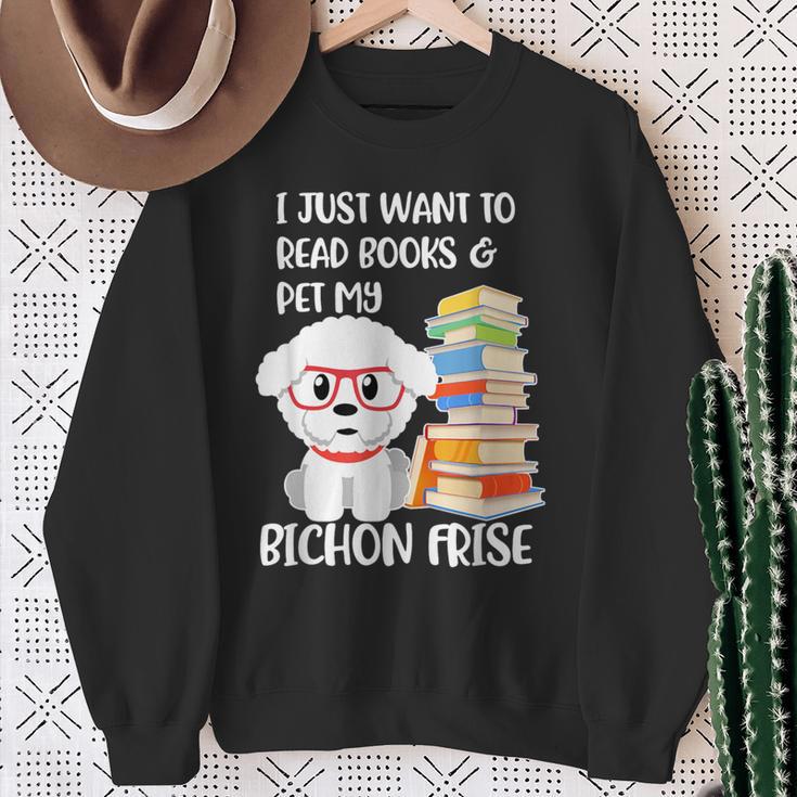 I Just Want To Read Books And Pet My Bichon Frise Dog Sweatshirt Gifts for Old Women