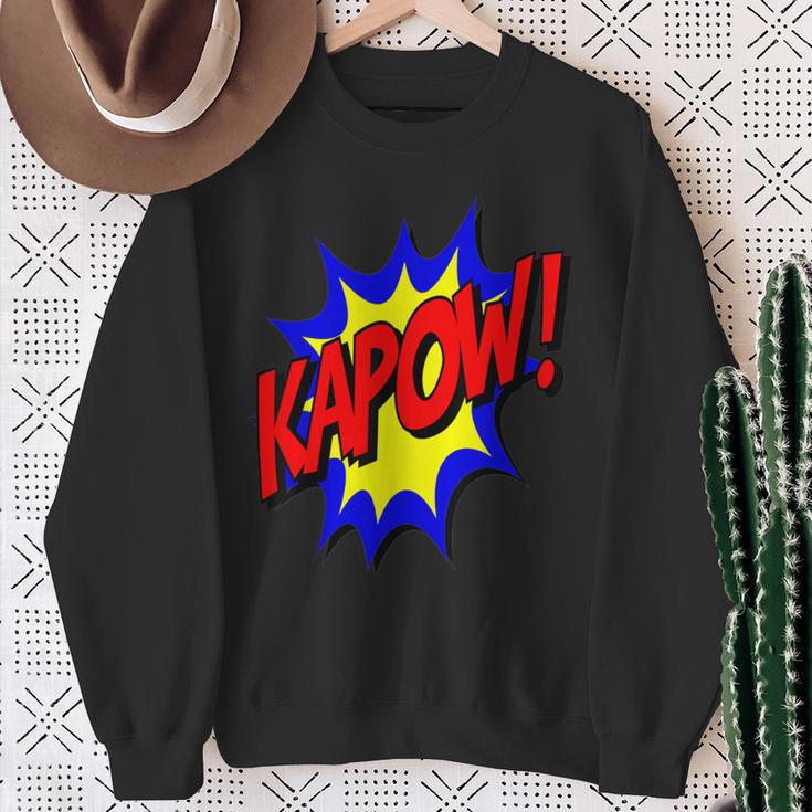 KAPOW Action Super Hero Retro Comic Book Bubble Superhero Sweatshirt Gifts for Old Women
