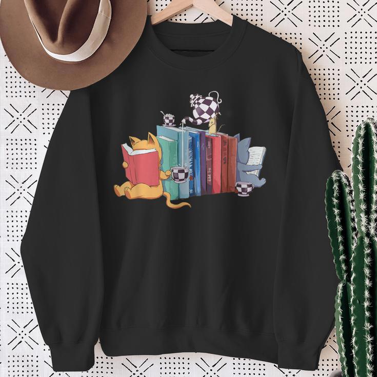 Kawaii Cat Book Ends Library Decor Librarian Sweatshirt Gifts for Old Women