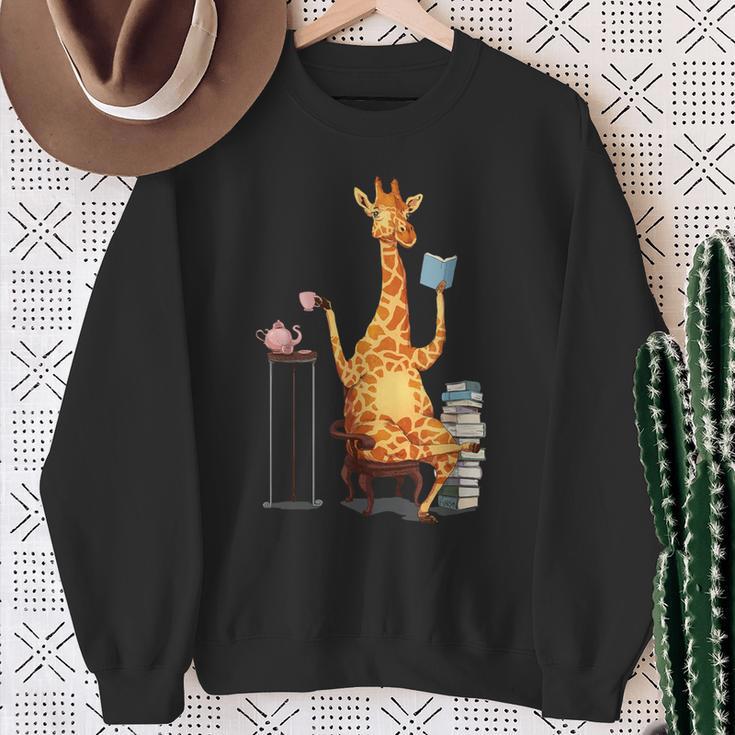 Kawaii Cute Giraffes Books And Tea Women's Sweatshirt Gifts for Old Women
