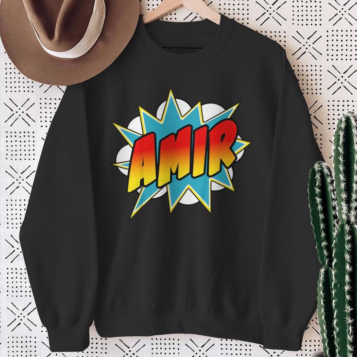 Kids Boys Amir Name Comic Book Superhero Sweatshirt Gifts for Old Women