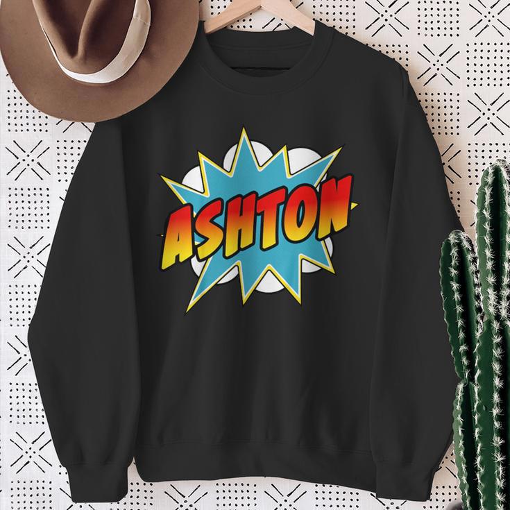 Kids Boys Ashton Name Comic Book Superhero Sweatshirt Gifts for Old Women