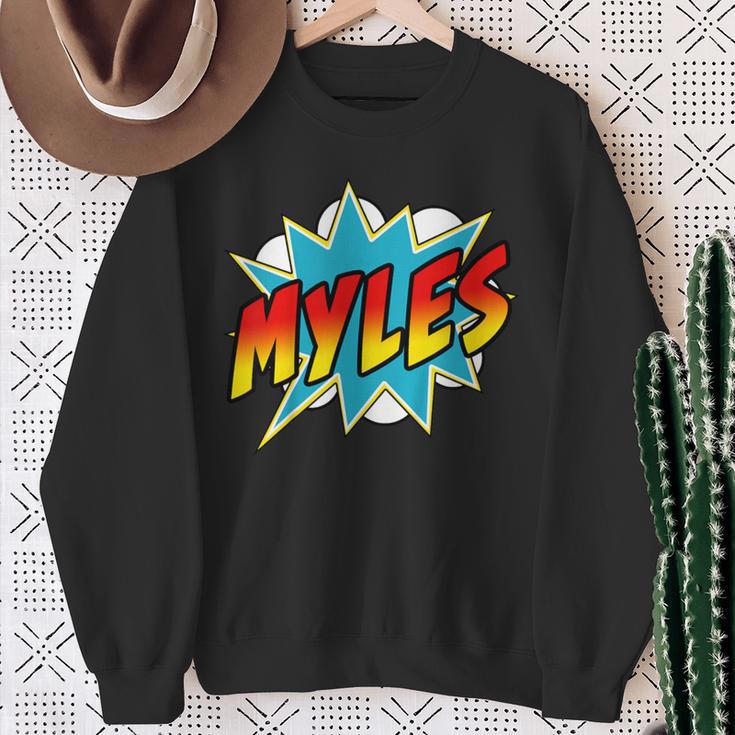 Kids Boys Myles Name Superhero Comic Book Sweatshirt Gifts for Old Women