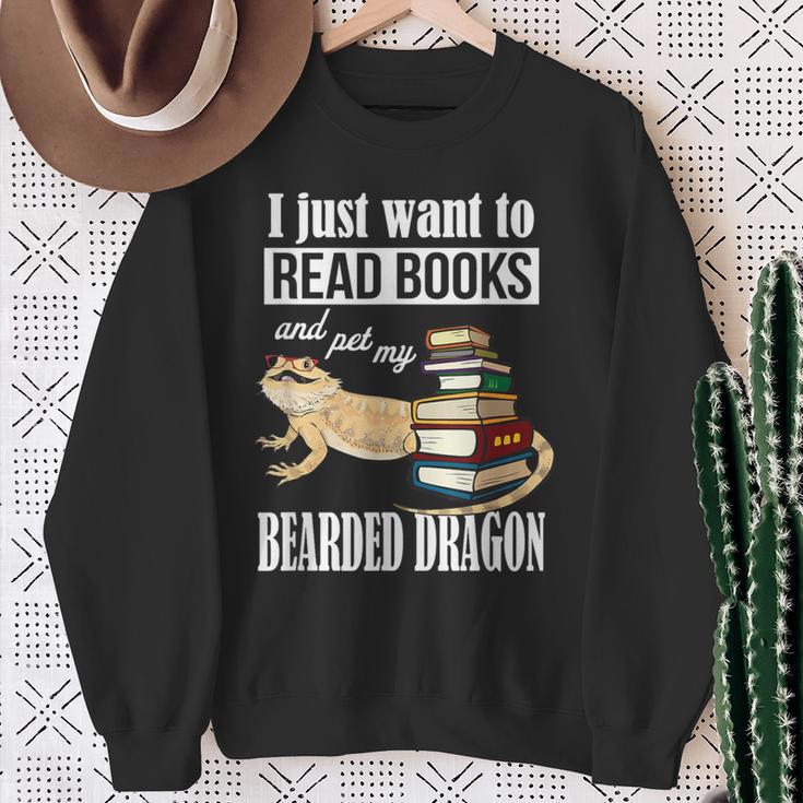Kids Tiny Dinosaur Read Books & Pet My Bearded Dragon Lover Sweatshirt Gifts for Old Women