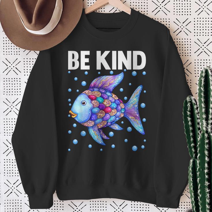 Be Kind Rainbow Scale Fish Teacher Reading Book Toddler Sweatshirt Gifts for Old Women