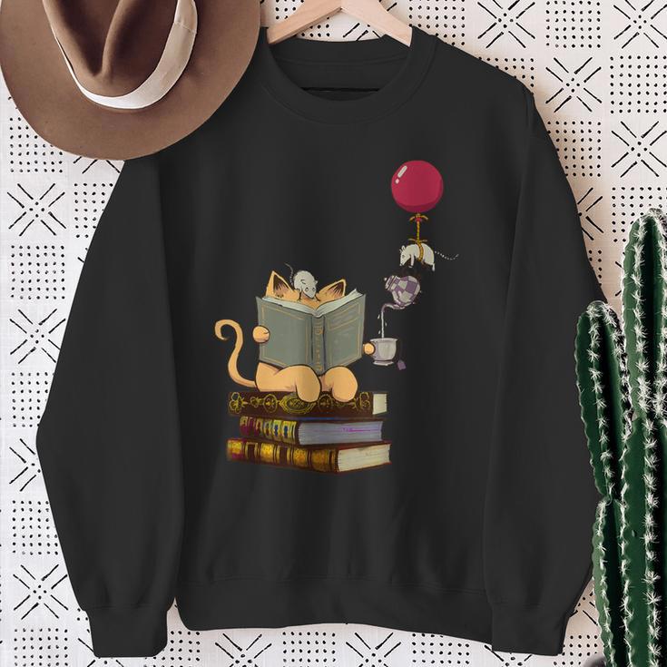 Kittens Cats Tea Books And Balloon Sweatshirt Gifts for Old Women