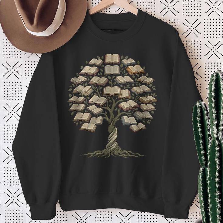 Knowledge Growth Tree Bibliophile Book Lover Library Art Sweatshirt Gifts for Old Women