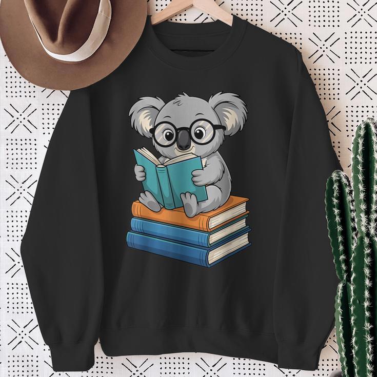 Koala Reading Book Glasses Bookworm Librarian Sweatshirt Gifts for Old Women