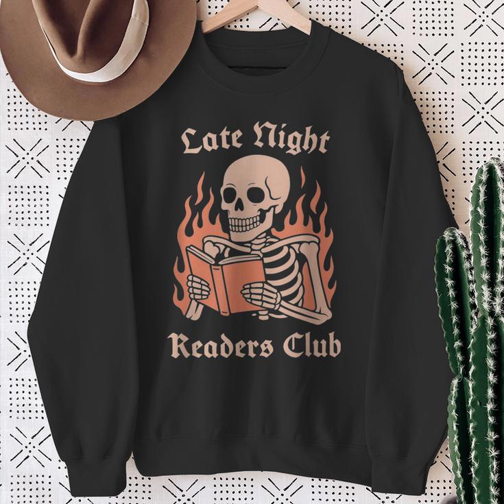 Late Night Readers Club Skeleton Book Lover Sweatshirt Gifts for Old Women