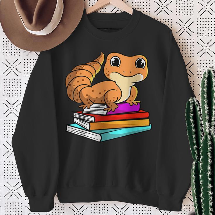 Leopard Gecko With Book Lizard Reptile Lover Sweatshirt Gifts for Old Women