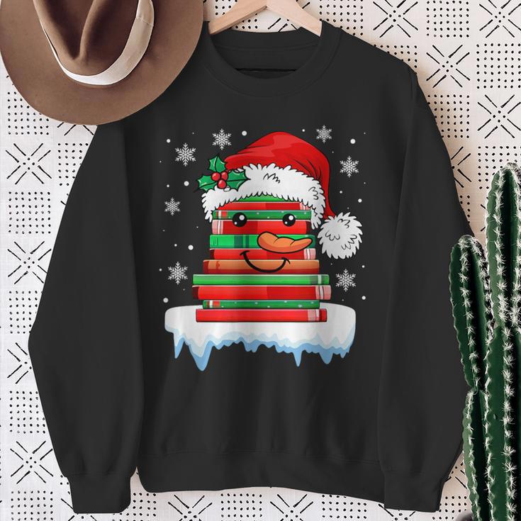 Librarian Book Santa Hat Reader Snow Pajamas Christmas Sweatshirt Gifts for Old Women