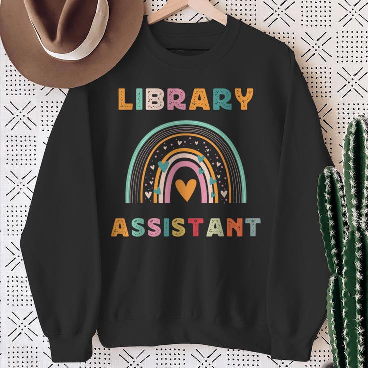 Library Assistant Funny Rainbow Reading Library Book Lover Sweatshirt Gifts for Old Women