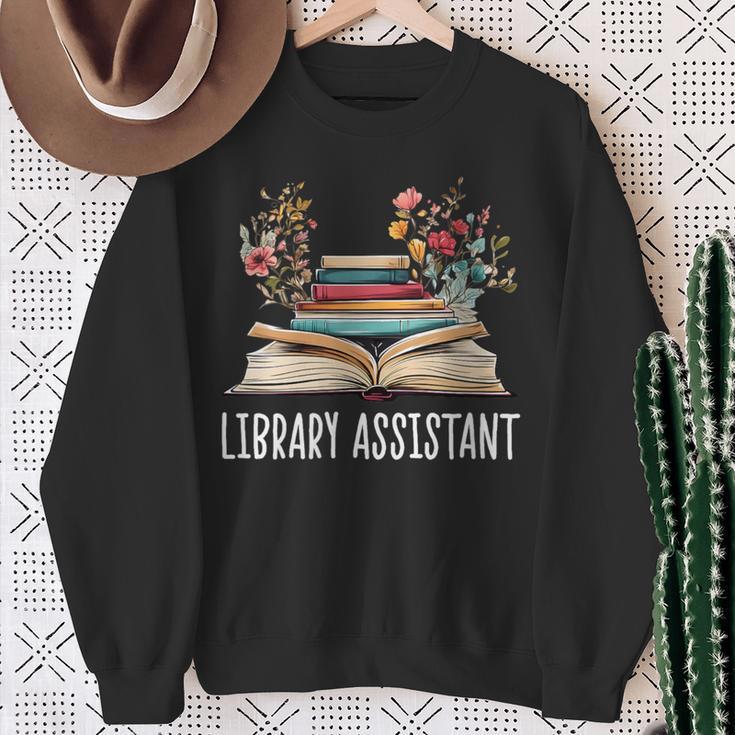 Library Assistant Messy Bun Library Book Reader Sweatshirt Gifts for Old Women
