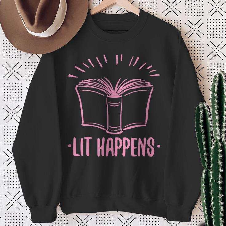 Lit Happens Book Reading Literary English Teacher Librarian Sweatshirt Gifts for Old Women