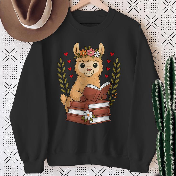 Llama Reading Book Graphic Llama With Book Floral Sweatshirt Gifts for Old Women Llama Reading Book Graphic Llama With Book Floral Sweatshirt Gifts for Old Women
