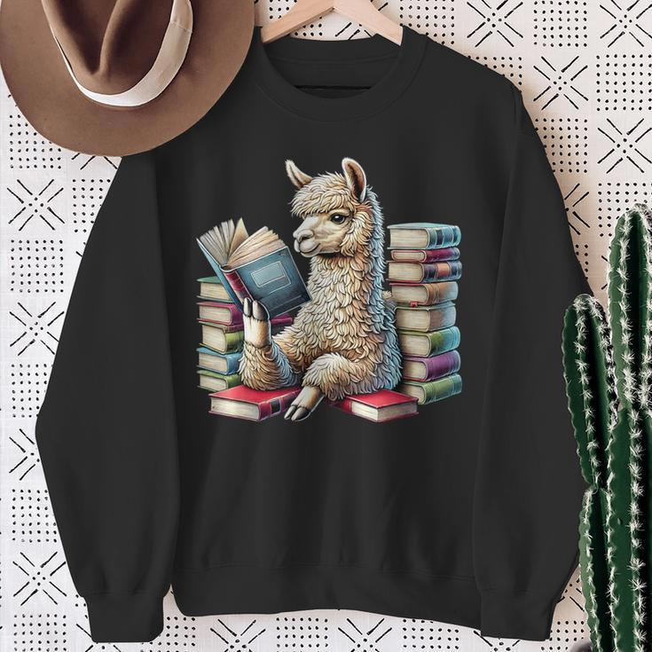 Llama Reading Book Reader Bookworm Alpaca Lover Sweatshirt Gifts for Old Women