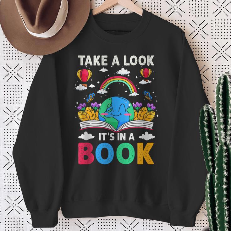 Take A Look It's In A Book Reading Vintage Retro Rainbow Sweatshirt Gifts for Old Women