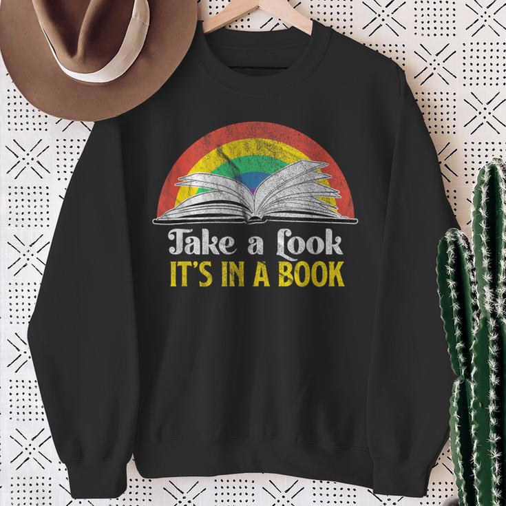 Take A Look It's A Book Retro Rainbow Sweatshirt Gifts for Old Women