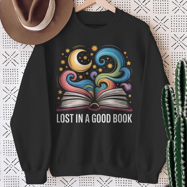 Lost In A Good Book Moon And Stars Fantasy BookTok Sweatshirt Gifts for Old Women
