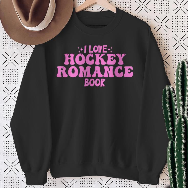 I Love Hockey Romance Book Hockey Lover Bookish Quote Sweatshirt Gifts for Old Women