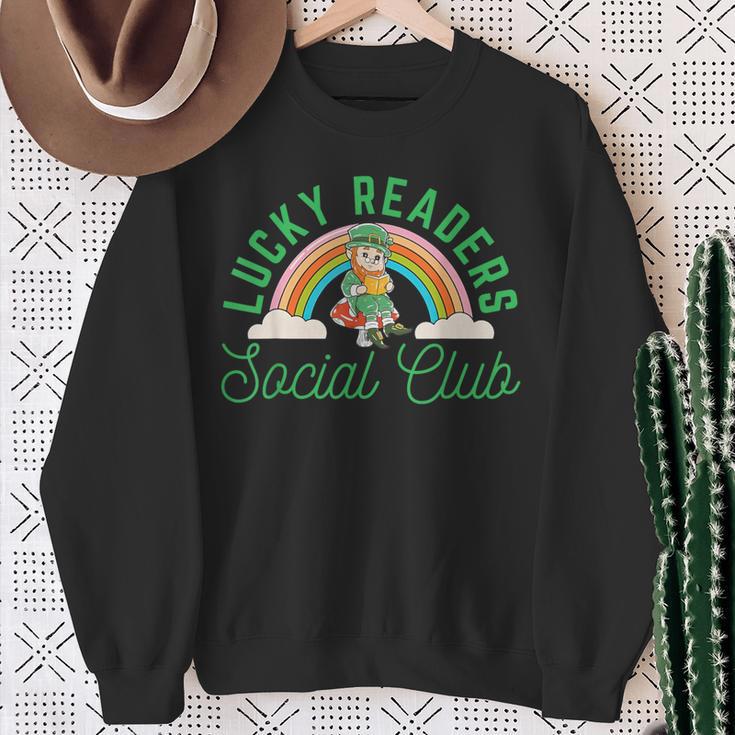 Lucky Readers Social Club Leprechaun St Patricks Book Lover Sweatshirt Gifts for Old Women