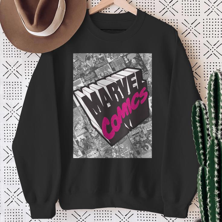 Marvel Comics Logo Comic Book Fill Panel Sweatshirt Gifts for Old Women Marvel Comics Logo Comic Book Fill Panel Sweatshirt Gifts for Old Women